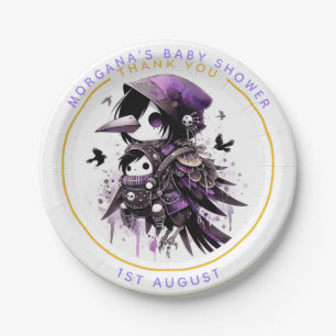 Goth Baby Girl Shower Bat Vampire Thank You  Paper Plate