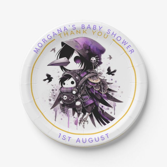 Goth Baby Girl Shower Bat Vampire Thank You  Paper Plate (Front)