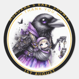 Goth Baby Girl Shower Delivered by Crow Thank You  Classic Round Sticker