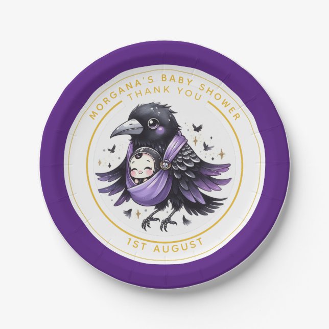 Goth Baby Girl Shower Delivered by Crow Thank You  Paper Plate (Front)