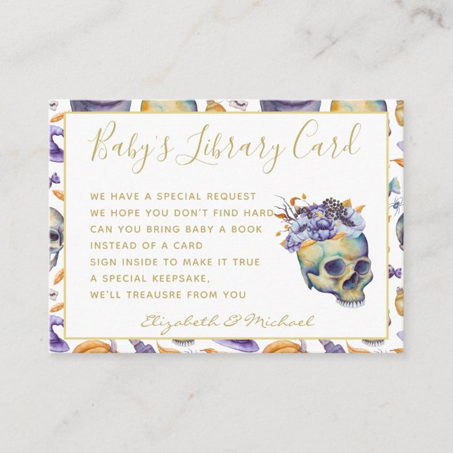 Goth Baby Library Book Request Skulls Halloween Enclosure Card (Front)