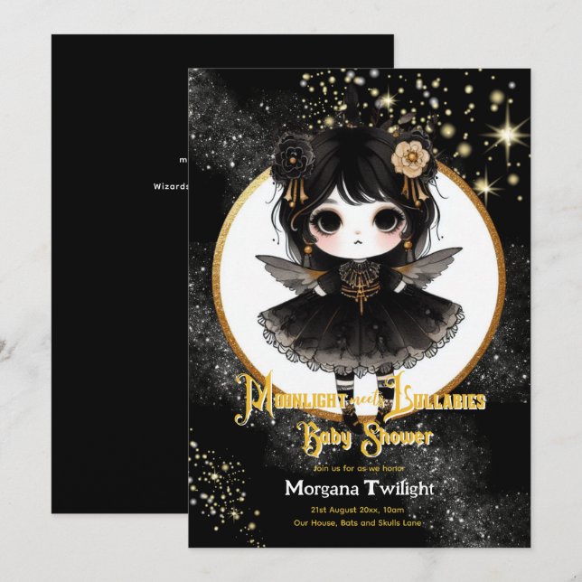 Goth Baby Shower Cute Girl Moonlight Lullabies Invitation (Front/Back)
