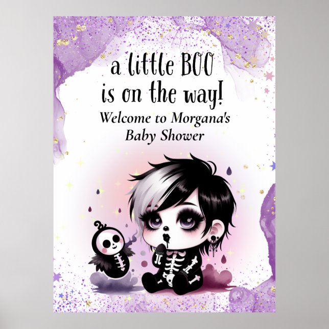 Goth Baby Shower Gender Neutral Purple Black Crow Poster (Front)