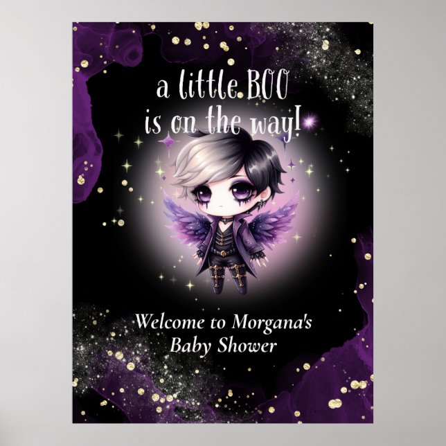 Goth Baby Shower Gender Neutral Purple Black Crow Poster (Front)