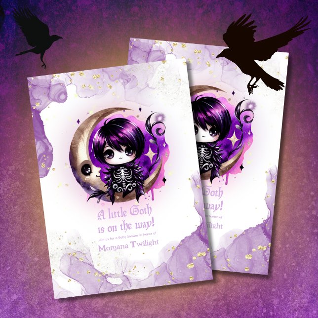 Goth Baby Shower Skeleton Crow Moonlight Invitation (Creator Uploaded)
