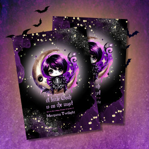 Goth Baby Shower Skeleton Crow Moonlight Invitation