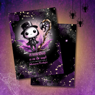Goth Baby Shower Skeleton Crow Moonlight Invitation