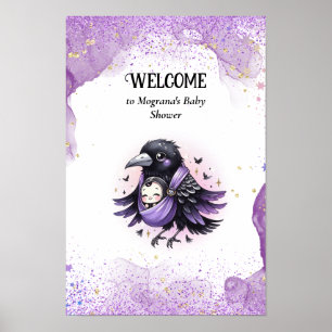 Goth Baby Shower Welcome Sign Black Purple Crow
