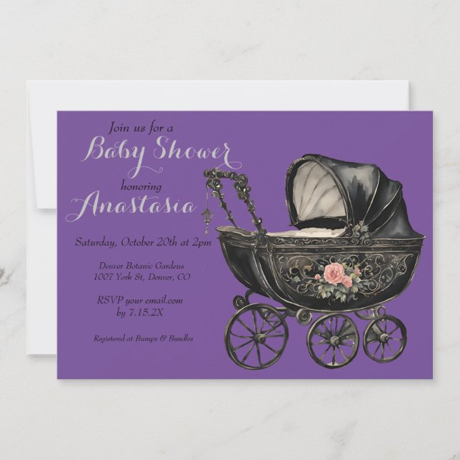 Goth Baby Stroller Girl Baby Shower Invitation (Front)