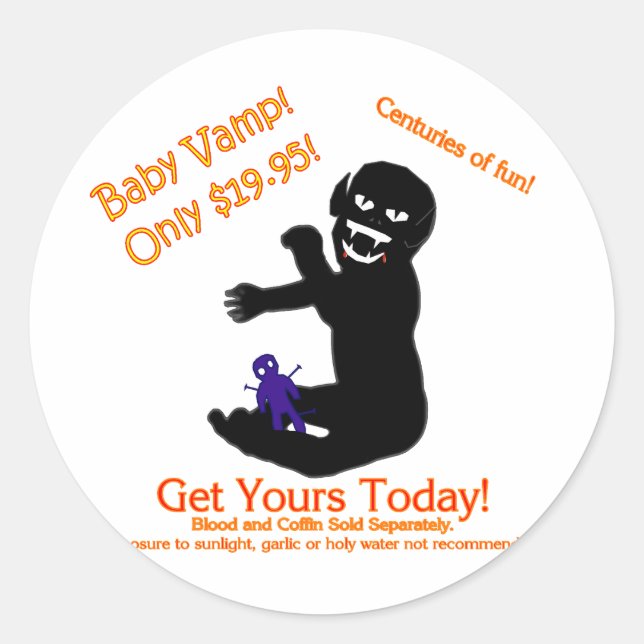 Goth Baby Vampire Voodoo Doll Halloween Humour Classic Round Sticker (Front)