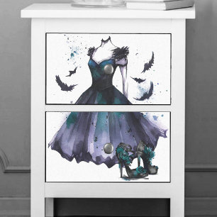 Goth Bat Fashion Teal Purple Dress High Heels Tissue Paper