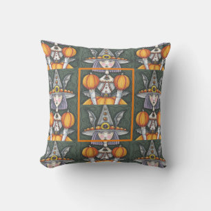 GOTH BAT GIRL WITCH, HALLOWEEN THROW PILLOW
