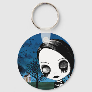 Goth Big Eye Girl Wishing Full Moon Art kechain Key Ring