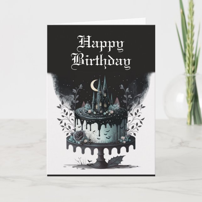 Goth Birthday Card - Spooky Castle Birthday Cake (Front)