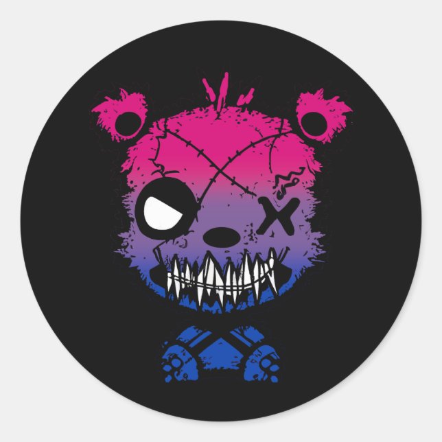 Goth Bisexual Pride Flag Coloured Bear Classic Round Sticker (Front)