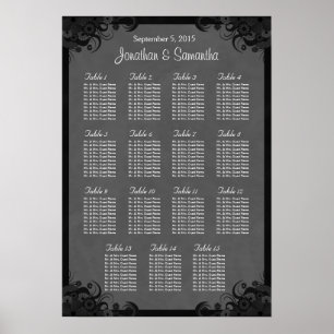 Goth Black and Grey 15 Wedding Table Seating Chart