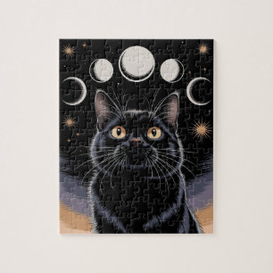 Goth Black Cat, Goth Gift, Witching Hour Black Cat Jigsaw Puzzle
