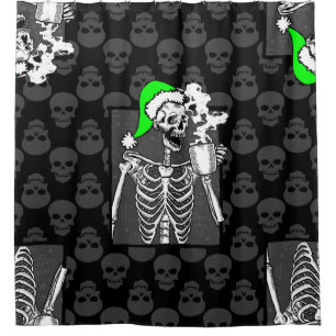 goth black christmas skull coffee skeleton green shower curtain