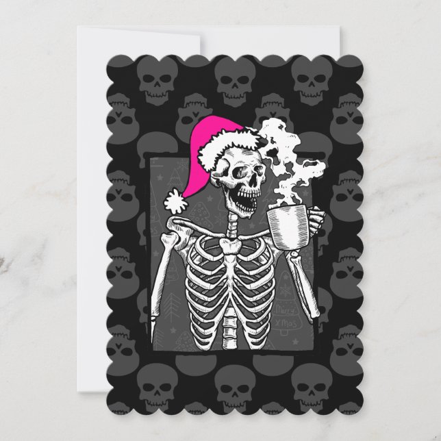 goth black christmas skull coffee skeleton pink invitation (Front)