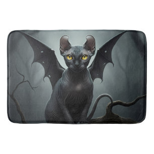Goth Black Elf Sphynx Cat Bat Wings Art Bathroom Bath Mat