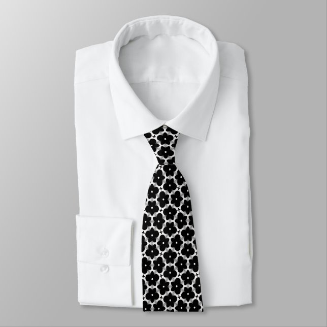 Goth Black Flowers and White Neck Tie (Tied)