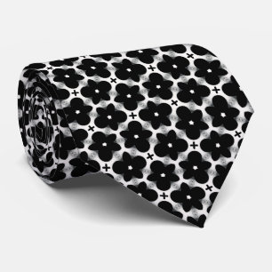 Goth Black Flowers and White Neck Tie