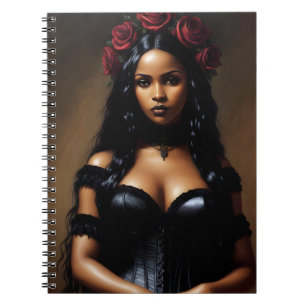 Goth Black Girl Red Roses Painting Notebook