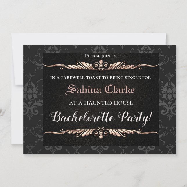 Goth Black & Gold Chic Bachelorette Party Invite (Front)