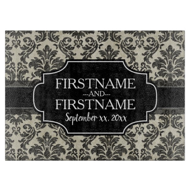 Goth Black Lace and Parchment Wedding Anniversary Cutting Board (Front)