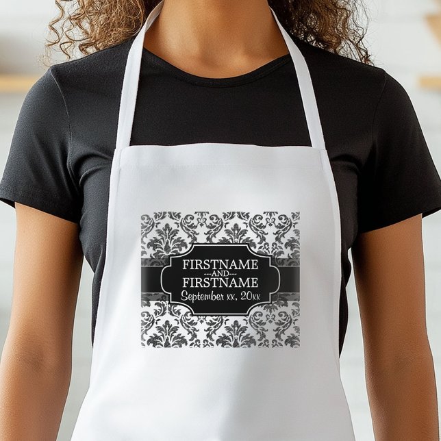Goth Black Lace and Parchment Wedding Anniversary Standard Apron (Personalized Kitchen Apron)