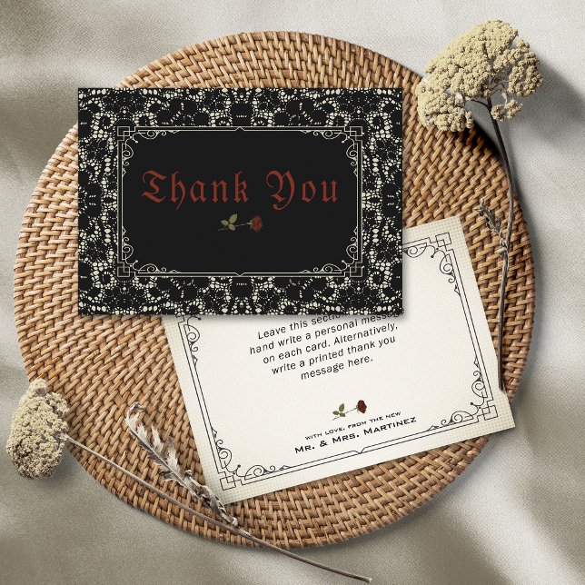 Goth Black Lace Blood Red Bone Thank You Card (Creator Uploaded)