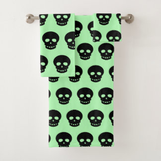Goth Black Mint Green Skull Pattern Decorative Bath Towel Set