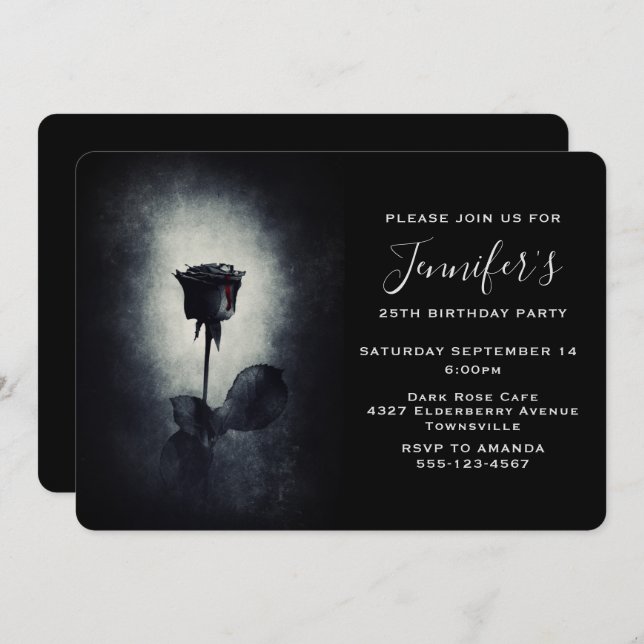 Goth Black Rose Dripping Blood Grunge Birthday Invitation (Front/Back)