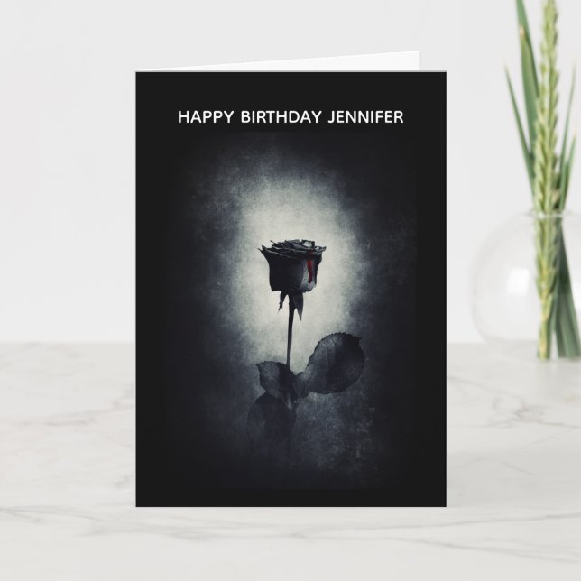 Goth Black Rose Dripping Blood Macabre Birthday Card (Front)