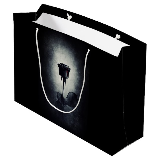 Goth Black Rose Dripping Blood Macabre Large Gift Bag (Back Angled)