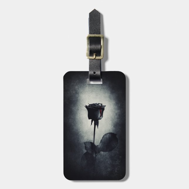 Goth Black Rose Dripping Blood Macabre Luggage Tag (Front Vertical)