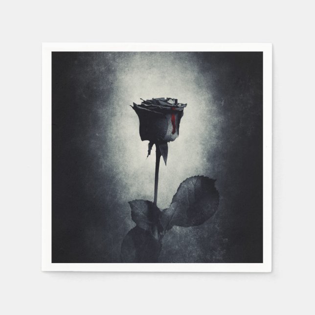 Goth Black Rose Dripping Blood Macabre Napkin (Front)