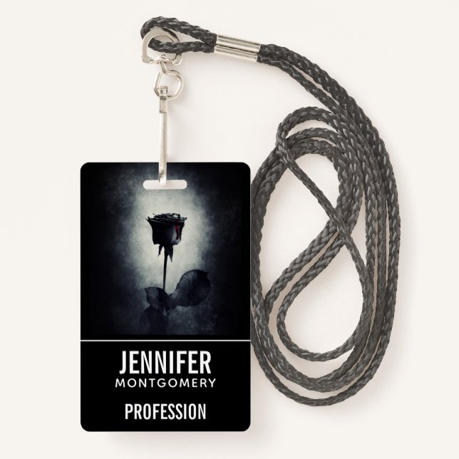 Goth Black Rose Dripping Blood Macabre Profession ID Badge (Front with Lanyard)
