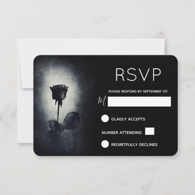 Goth Black Rose Dripping Blood Macabre RSVP Card (Front)