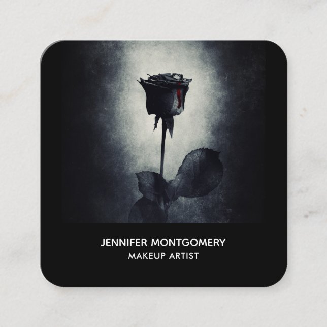 Goth Black Rose Dripping Blood Macabre Square Business Card (Front)
