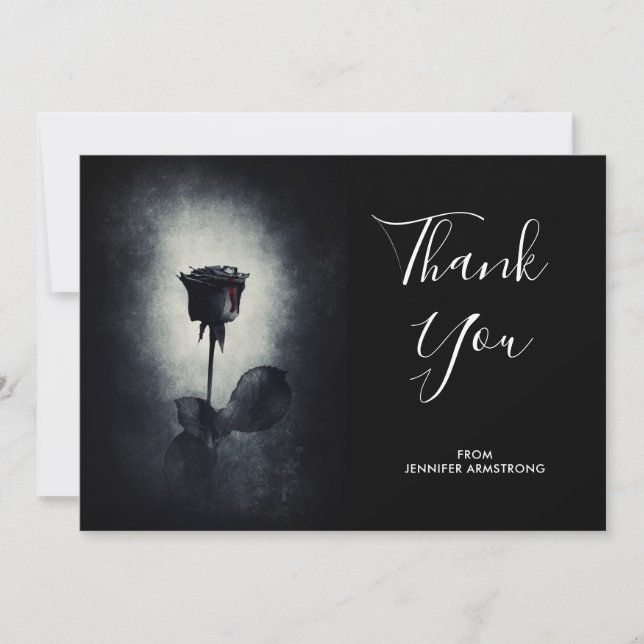 Goth Black Rose Dripping Blood Macabre Thank You (Front)