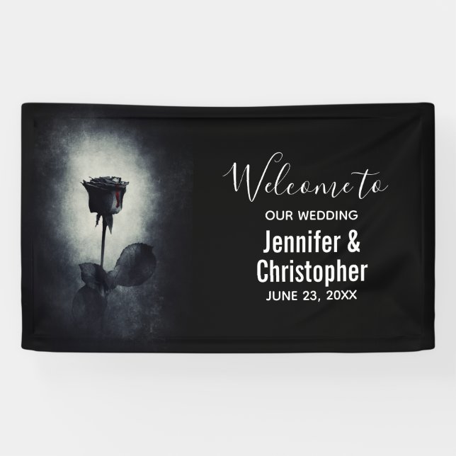 Goth Black Rose Dripping Blood Macabre Wedding Banner (Horizontal)