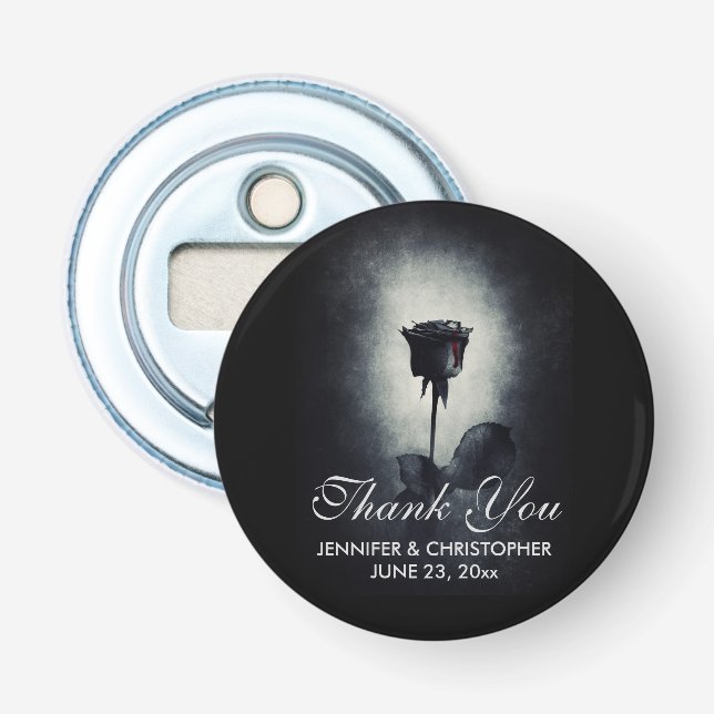 Goth Black Rose Dripping Blood Macabre Wedding Bottle Opener (Front)