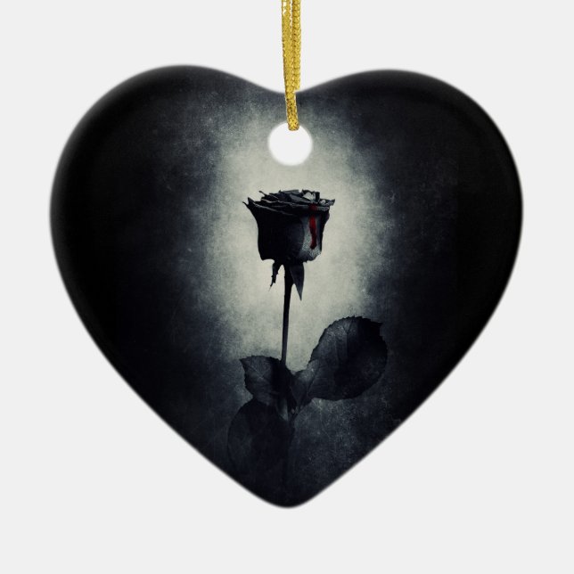 Goth Black Rose Dripping Blood Macabre Wedding Ceramic Tree Decoration (Front)