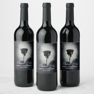 Goth Black Rose Dripping Blood Macabre Wedding Wine Label