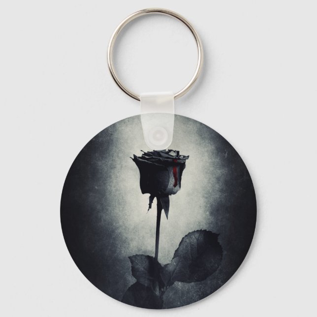 Goth Black Rose Dripping Blood on Black Grunge Key Ring (Front)