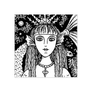 GOTH BLACK SEA MERMAID, FANTASY RUBBER STAMP Fish