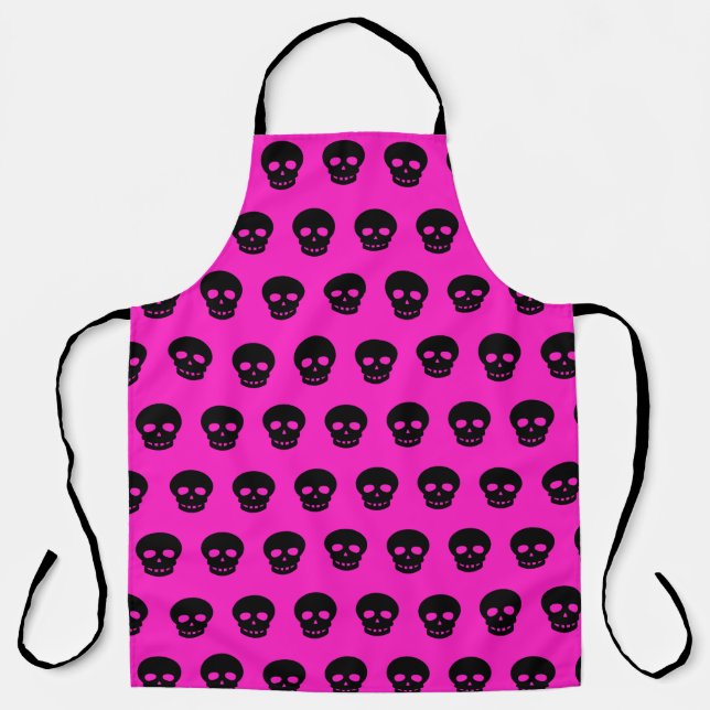 Goth Black Skull Hot Pink Apron (Front)