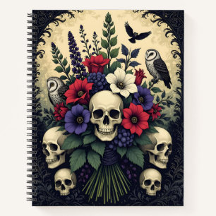 Goth Bouquet with Skulls and Owls Notebook