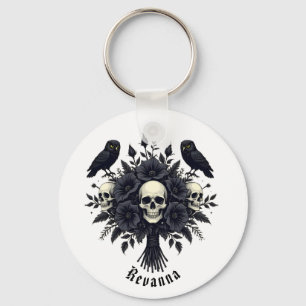 Goth Bouquet with Three Skulls and Two Owls Key Ring